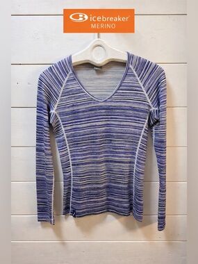 ICEBREAKER Blue Striped Merino Long Sleeve Top Size M